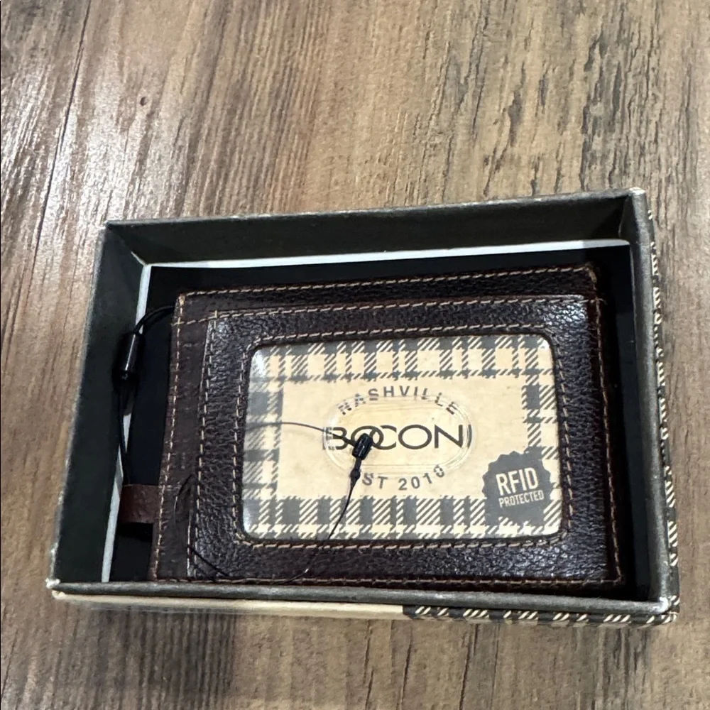 Boconi Dark Brown Leather Card & Key Holder with ID Window